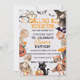 Cute Spooktacular Monster  Kids Birthday Invition Kaart