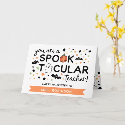Cute Spooktacular Teacher Happy Halloween Kaart (Gele Bloem)