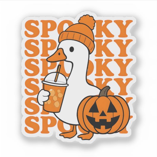 Cute Spooky Duck & Pumpkin Halloween Sticker (Voorkant)
