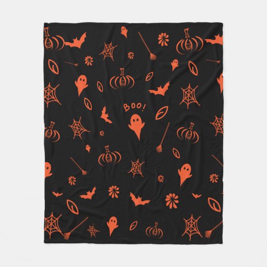 Cute Spooky Ghost Black Orange Halloween Fleece Deken (Voorkant)