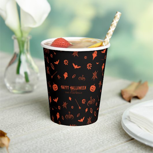 Cute Spooky Ghost Black Orange Halloween Papieren Bekers (Insitu)