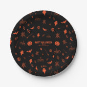 Cute Spooky Ghost Black Orange Halloween Papieren Bordje (Voorkant)