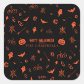 Cute Spooky Ghost Black Orange Halloween Vierkante Sticker (Voorkant)
