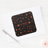 Cute Spooky Ghost Black Orange Halloween Vierkante Sticker (Envelop)