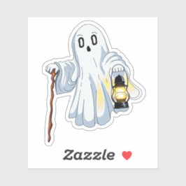 Cute Spooky Ghost with Lantern and Wooden Cane  Sticker