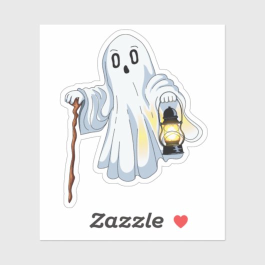 Cute Spooky Ghost with Lantern and Wooden Cane  Sticker (Vel)
