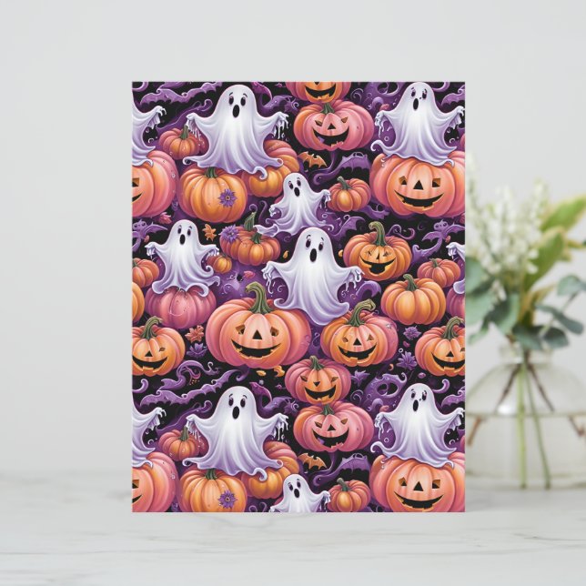 Cute Spooky Ghosts & Jack-o'-Lantern Pattern Paper (Staand voorkant)