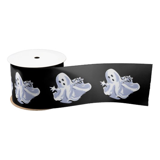 Cute Spooky Ghosts op zwart Satijnen Lint (Spoel)