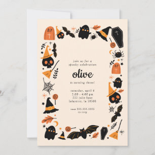 Cute Spooky Halloween Birthday Party Invitation Kaart