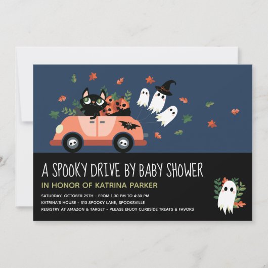 Cute Spooky Halloween Drive by Blue Baby shower Kaart (Voorkant)