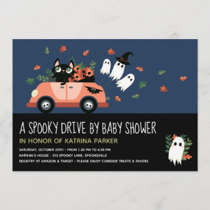 Cute Spooky Halloween Drive by Blue Baby shower Kaart