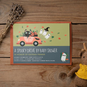 Cute Spooky Halloween Drive by Green Baby shower Kaart