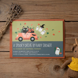 Cute Spooky Halloween Drive by Green Baby shower Kaart