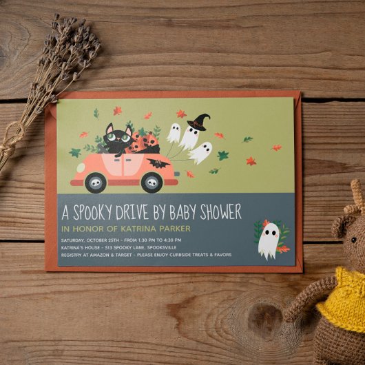 Cute Spooky Halloween Drive by Green Baby shower Kaart