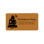 Cute Spooky Halloween Haunted House & Bats Etiket (Voorkant)