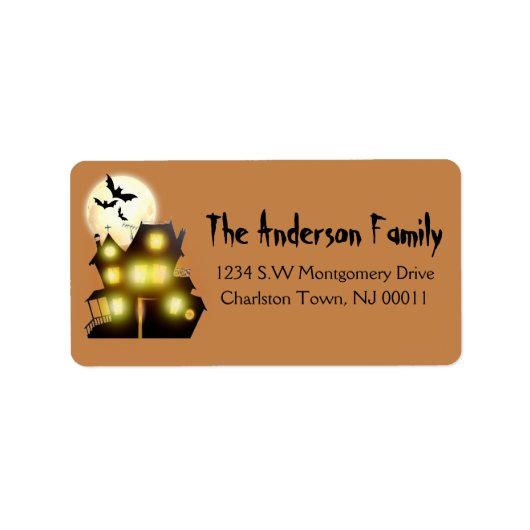 Cute Spooky Halloween Moon Haunted House & Bats Etiket (Voorkant)