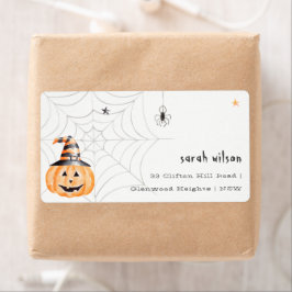 Cute Spooky Halloween Pumpkin Spider Adres Etiket