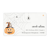 Cute Spooky Halloween Pumpkin Spider Adres Etiket (Voorkant)