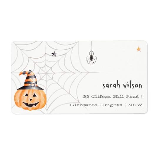 Cute Spooky Halloween Pumpkin Spider Adres Etiket (Voorkant)