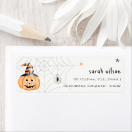 Cute Spooky Halloween Pumpkin Spider Adres Etiket