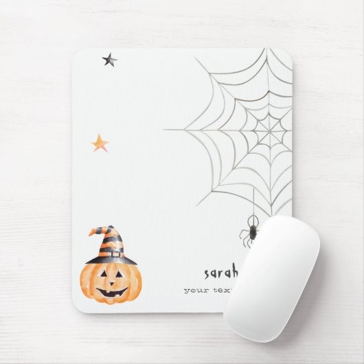 Cute Spooky Halloween Pumpkin Spider Web Stars Muismat (Met muis)