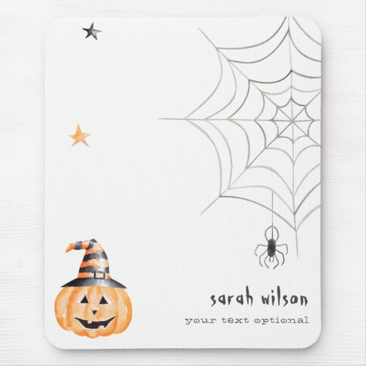Cute Spooky Halloween Pumpkin Spider Web Stars Muismat (Voorkant)