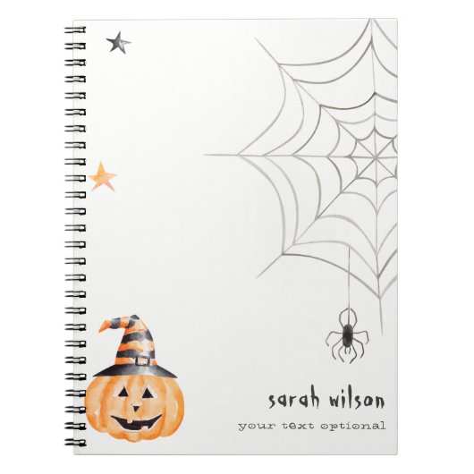 Cute Spooky Halloween Pumpkin Spider Web Stars Notitieboek (Voorkant)