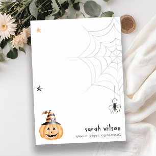 Cute Spooky Halloween Pumpkin Spider Web Stars Notitiekaartje