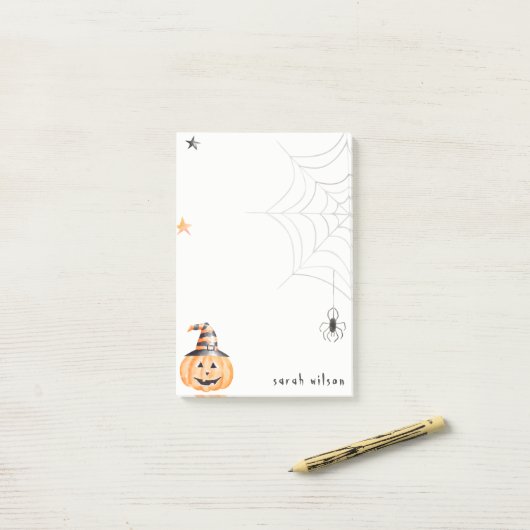 Cute Spooky Halloween Pumpkin Spider Web Stars Post-it® Notes (Op bureau)