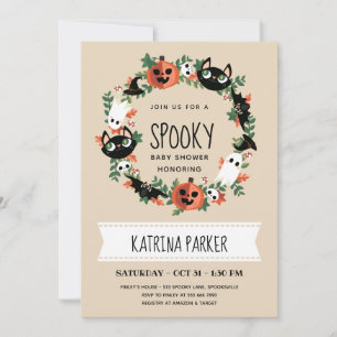 Cute Spooky Halloween Wreath Baby shower Kaart