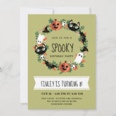 Cute Spooky Halloween Wreath Green Kids Birthday Kaart (Voorkant)