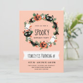Cute Spooky Halloween Wreath Kids Birthday Kaart (Staand voorkant)