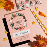 Cute Spooky Halloween Wreath Kids Birthday Kaart<br><div class="desc">Cute Halloween-verjaardagsfeest met een spooky Halloween-kreet met pompoenen,  katten,  spoken,  geesten,  schedels,  toadstools,  vleermuizen en herfstbladeren tegen een scherpe achtergrond.</div>