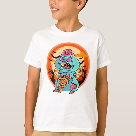 Cute Spooky Halloween Zombie Hamster met Pizza T-shirt (Voorkant)