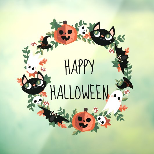 Cute Spooky Happy Halloween Wreath Raamsticker (Vel 3)