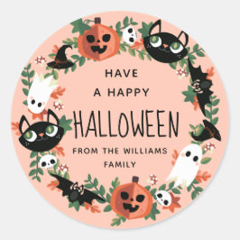 Cute Spooky Happy Halloween Wreath Ronde Sticker