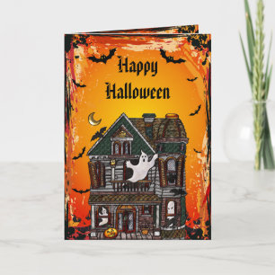 Cute Spooky Haunted House Jewels Halloween Card Kaart