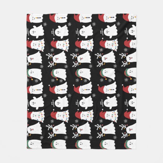 Cute Spooky Kerstmis Ghost Fleece Blanket (Voorkant)