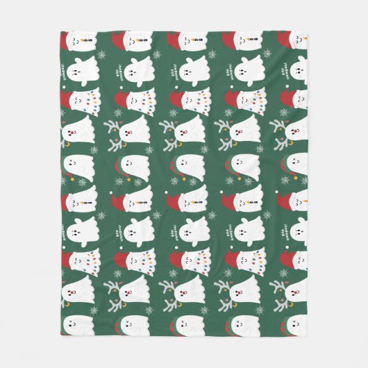Cute Spooky Kerstmis Ghost Fleece Blanket (Voorkant)