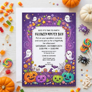 Cute Spooky Kids Halloween Monster Bash Feest Kaart