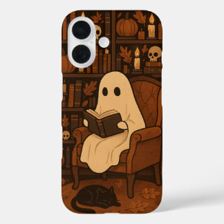 Cute Spooky Library, Autumn Reading Ghost iPhone 16 Hoesje