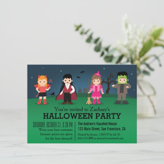 Cute Spooky Monsters Halloween Party Kaart (Staand voorkant)