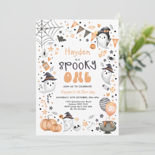 Cute Spooky One Halloween Ghost 1st Birthday Kaart (Staand voorkant)