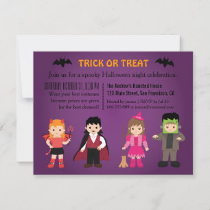 Cute Spooky Paarse Halloween-feest Kaart