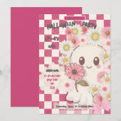 Cute Spooky Pink Daisy Halloween Party Invitation Kaart (Voorkant / Achterkant)