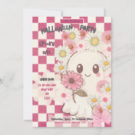 Cute Spooky Pink Daisy Halloween Party Invitation Kaart