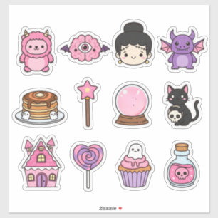Cute Spooky Roze Karakters en Snoepstickers Sticker