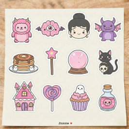 Cute Spooky Roze Karakters en Snoepstickers Sticker