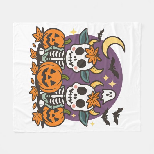 Cute Spooky Skeleton Cows Fleece Blanket (Voorkant (Horizontaal))