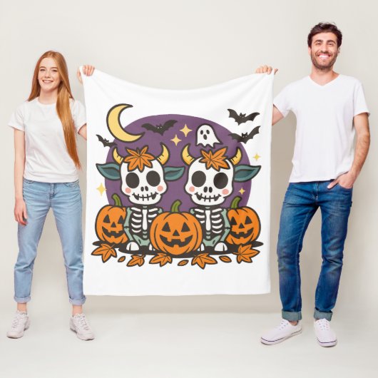 Cute Spooky Skeleton Cows Fleece Blanket Deken (In situ)